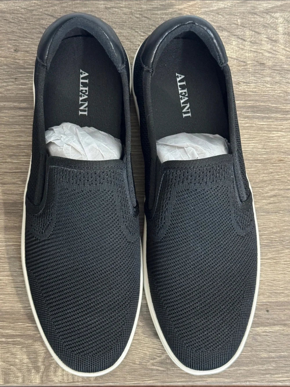 Alfani Black Slip-On Knit Loafers with White Sole